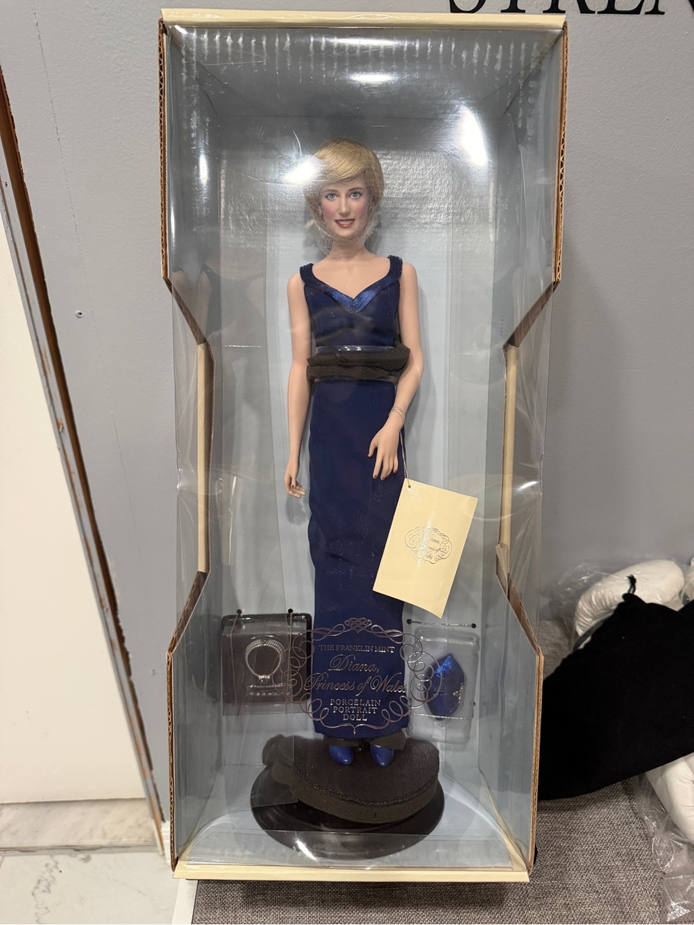 Franklin Mint Porcelain Portrait Doll in Deep Blue and Blonde